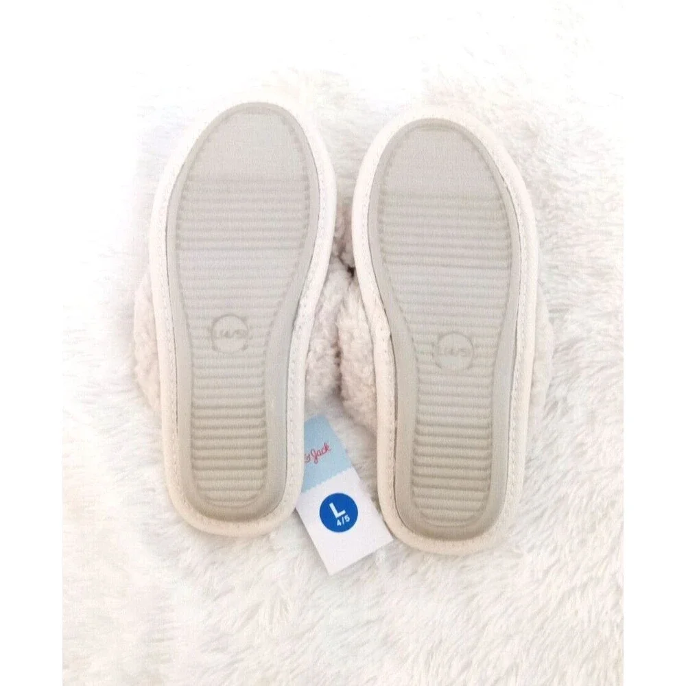 Cat & Jack Girls Soft & Furry Cross Front Slide Slippers (Size L/4-5) Off-White